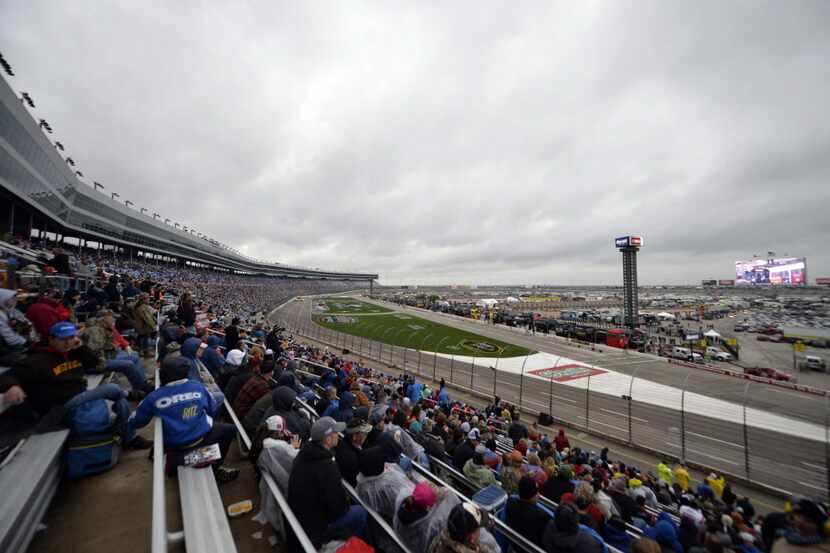 Apr 6, 2014; Fort Worth, TX, USA; A general view of the track during a rain delay before the...