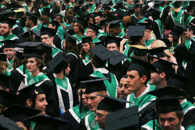 Hundreds of University of North Texas graduates gathered in the green room getting prepared...