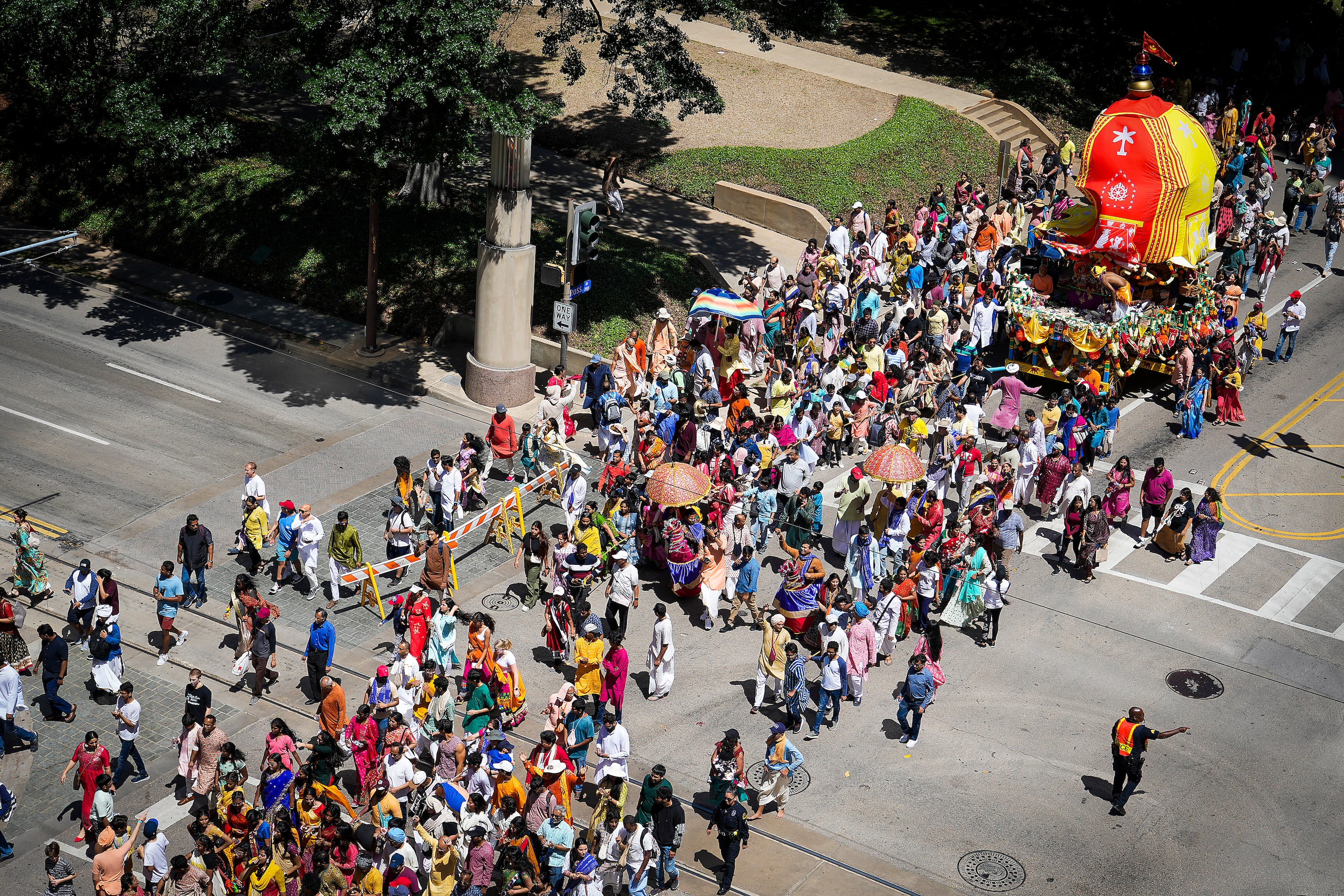 The  Ratha Yatra parade parade moves along Ross Avenue during the Festival of Joy on...