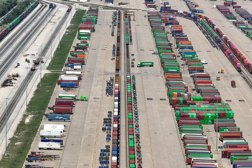 An aerial view of the Union Pacific Intermodal Facility in Hutchins, Monday, September 12,...