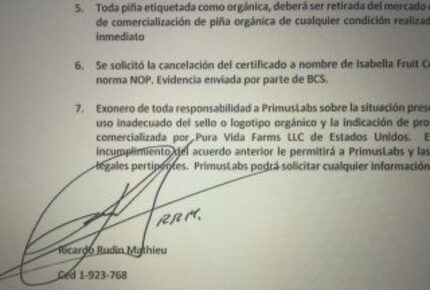 Rudin signed a letter admitting to the labeling scam and absolving Primus of blame