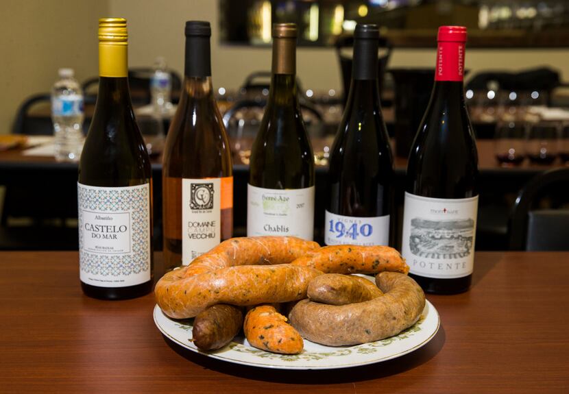 Various samples of boudin paired with wines
