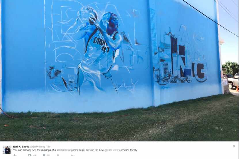 Dirk mural outside new Mavs practice facility (via @dallasmavs and @EarlKSneed)