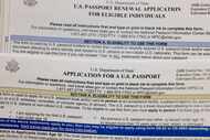 An application for a U.S. passport and a renewal application pictured at the University of...