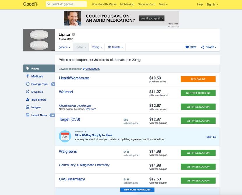 This photo provided by GoodRx shows a screen grab of the GoodRx prescription page. More than...