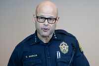 Dallas police Chief Eddie García speaks during a press conference at Dallas police...