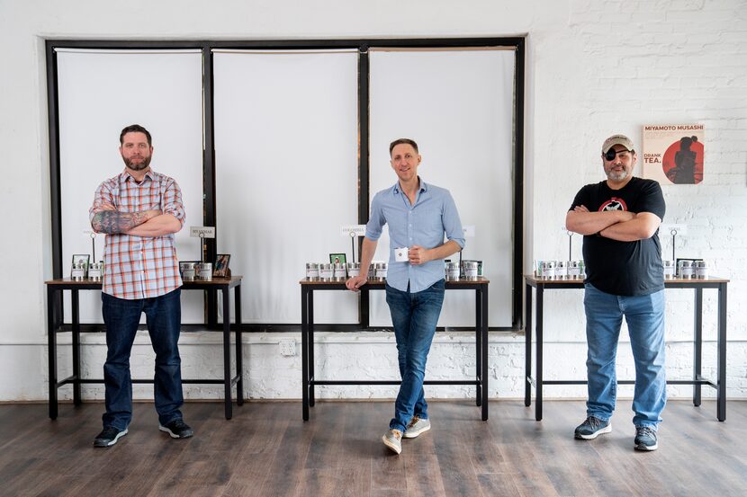 TK Kamauf, Brandon Friedman and Lance John inside their Rakkasan Tea brick-and-mortar store...