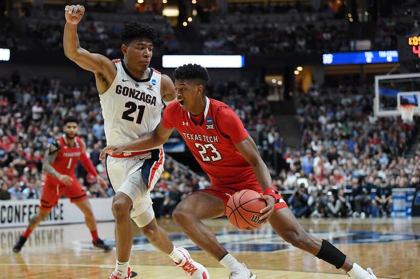 ANAHEIM, CALIFORNIA - MARCH 30: Jarrett Culver #23 of the Texas Tech Red Raiders drives...