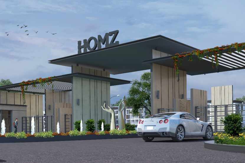 A rendering shows an entrance to a Homz community.
