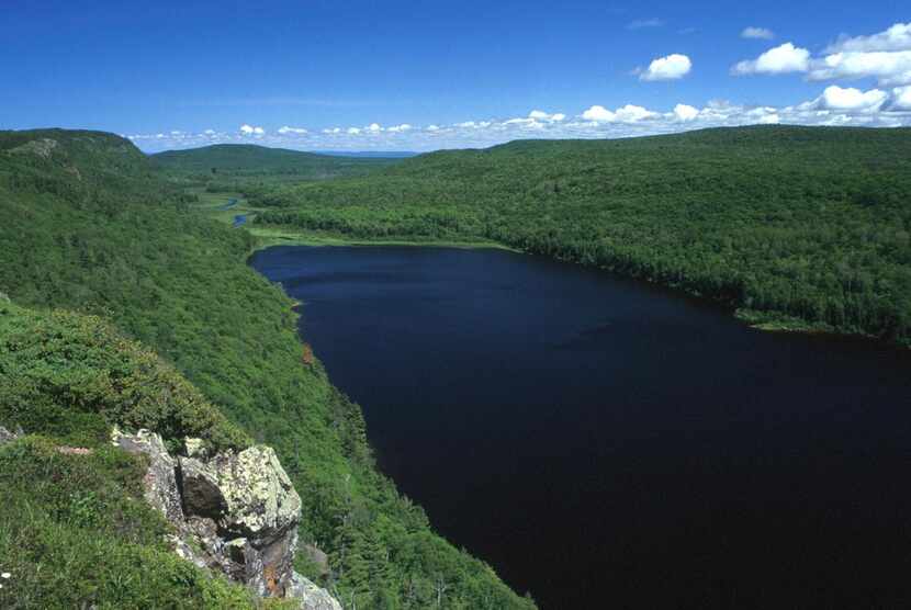 Lake of the Clouds  in Michigan’s Porcupine Mountains Wilderness State Park is surrounded by...