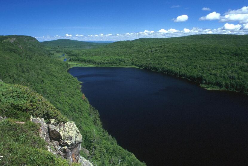 Lake of the Clouds  in Michigan’s Porcupine Mountains Wilderness State Park is surrounded by...