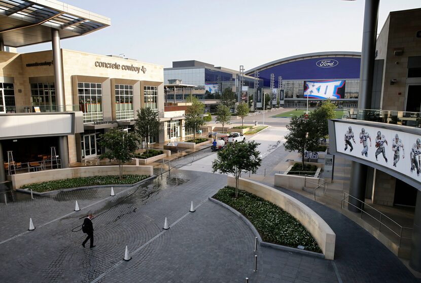 The Dr. Pepper Ring of Honor walk area (foreground) sit south of the Ford Center (top right)...