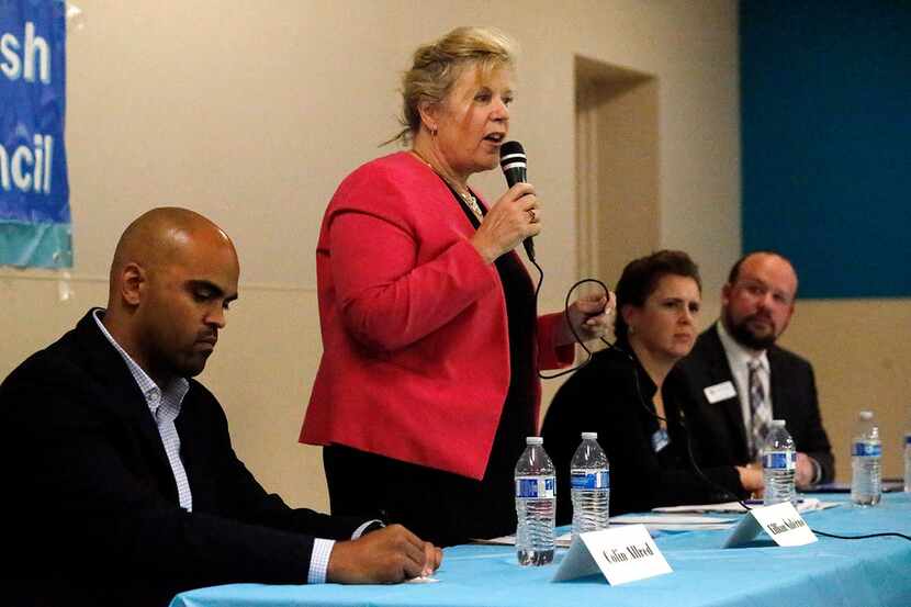 Congressional district 32 candidate Lillian Salerno answers a question during a forum held...