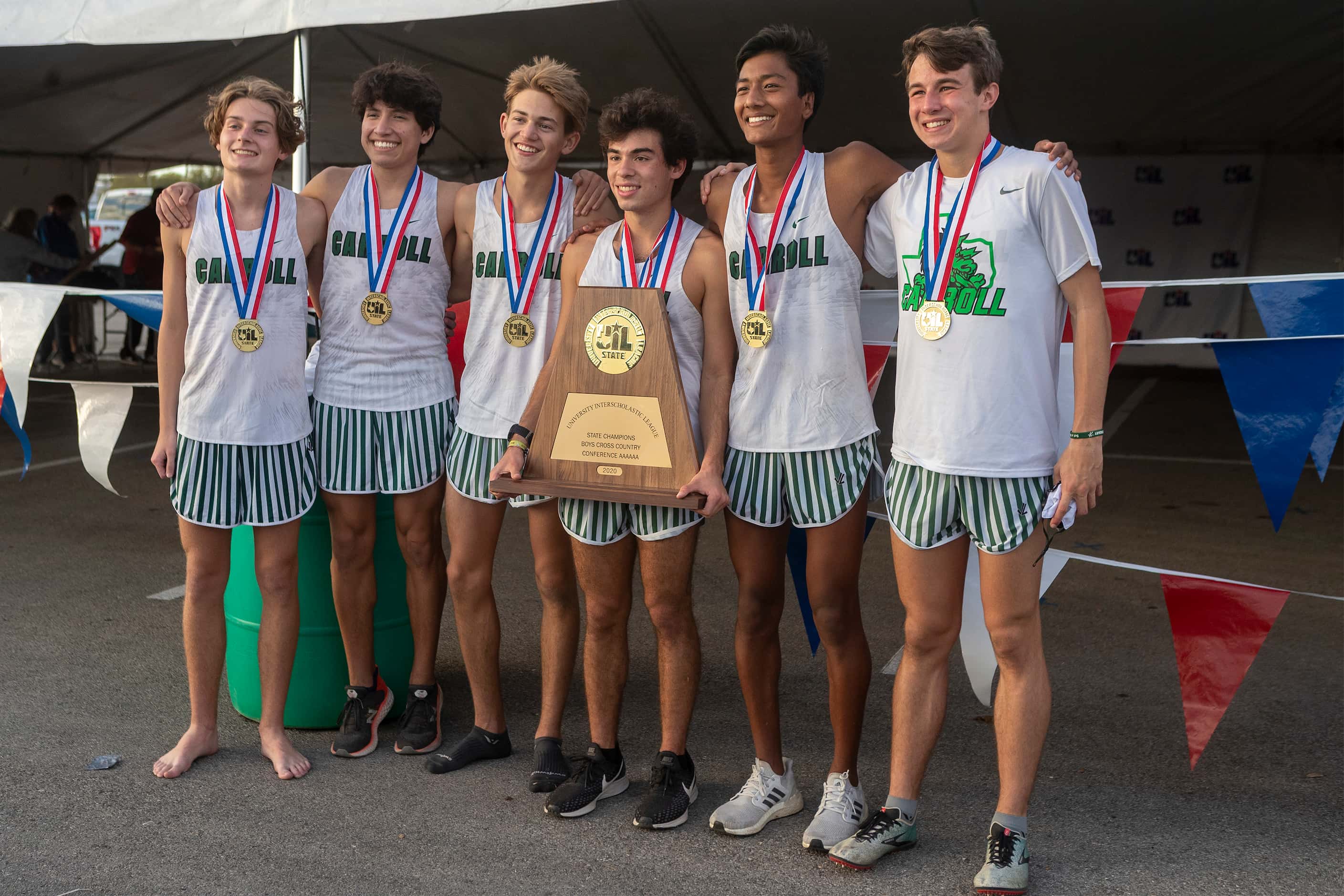 Southlake Carroll celebrates their first place finish in the team competition during the...