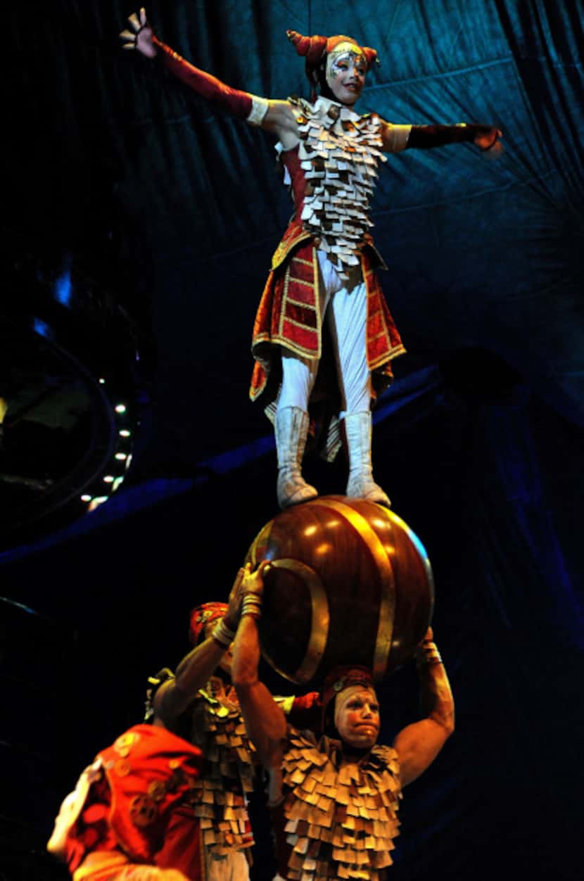 Charivari house troupe performs on the opening night of Cirque du Soleil's "Kooza" on...