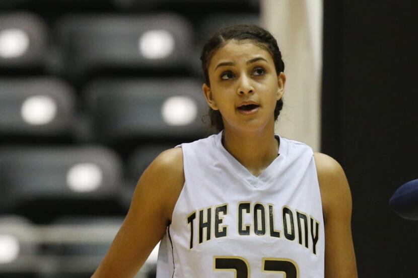 The Colony girls basketball player Jade Williams (32) pictured as they played McKinney North...