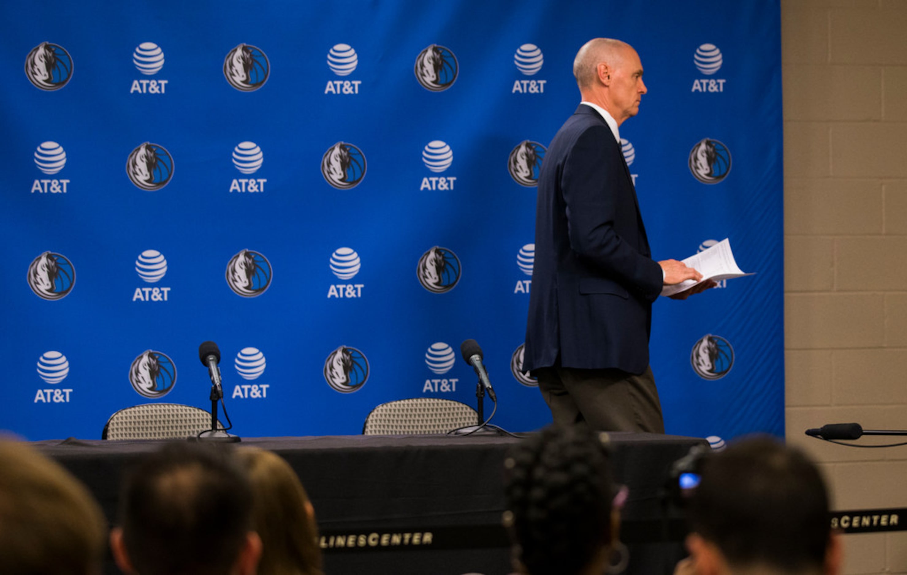 Dallas Mavericks head coach Rick Carlisle leaves the post-game interview room after the...