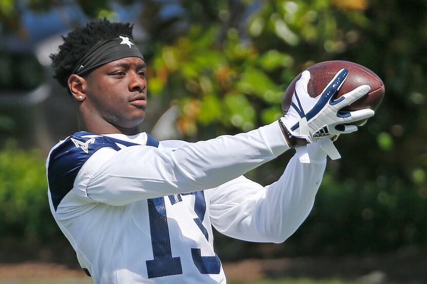 Dallas Cowboys receiver Michael Gallup (13) catches a pass during the Dallas Cowboys rookie...