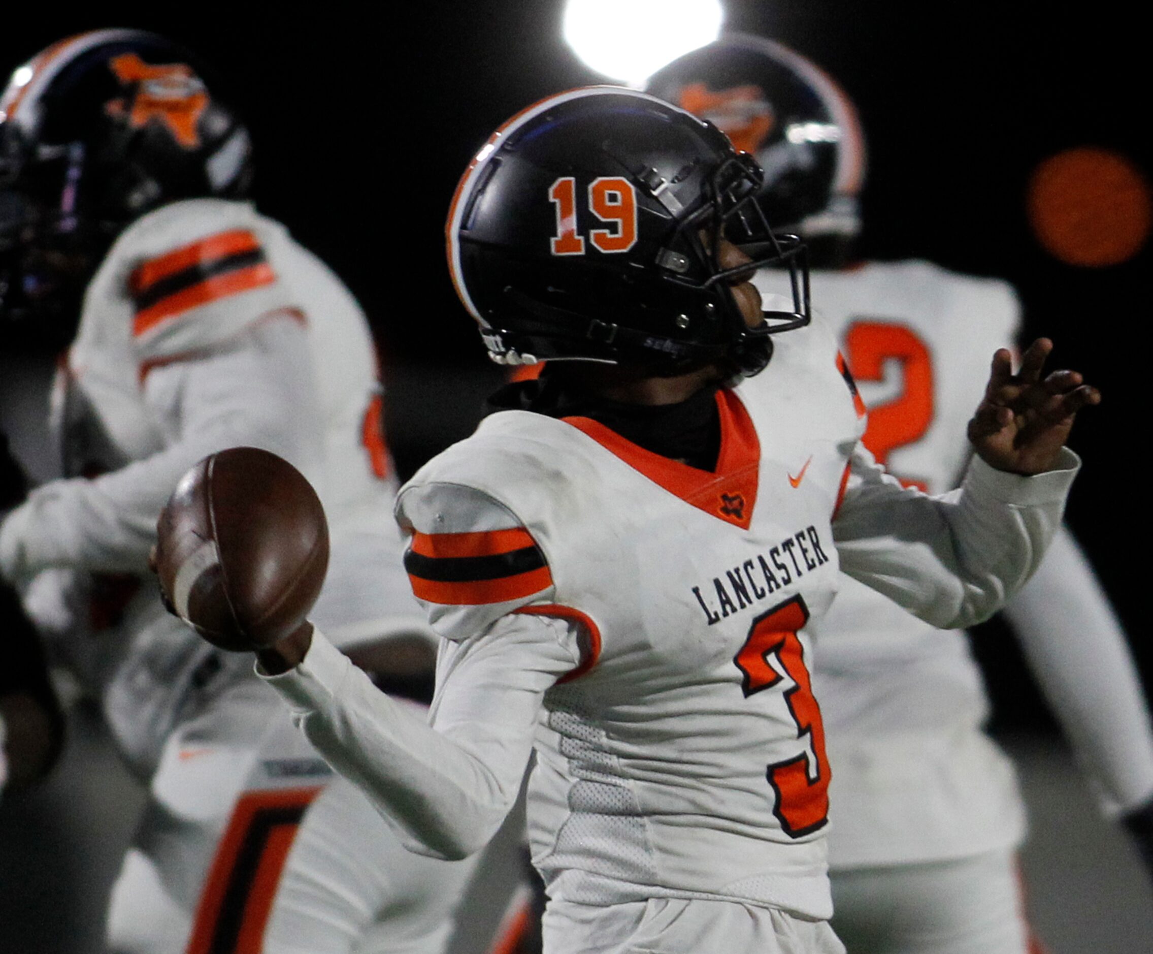 Lancaster quarterback Glenn Rice (3) launches a long pass during first half action against...