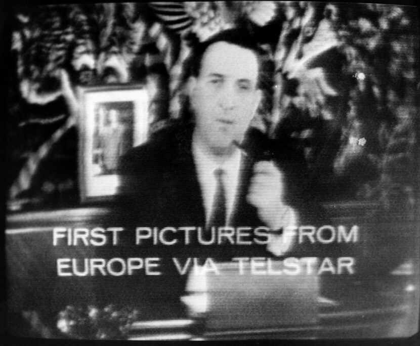 Photo of the first live transoceanic television picture transmitted by the Telstar I...