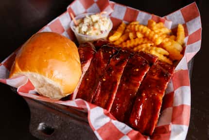 Ribs at Ribbee's come five ways: dry rubbed, sweet and spicy, hot honey, mopped in Goldee's...