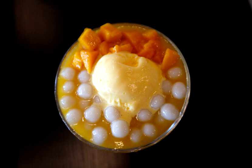 Mango Juice with Glutinous Rice Ballwith Ice Cream at Mango Mango Desserts, a New York-based...