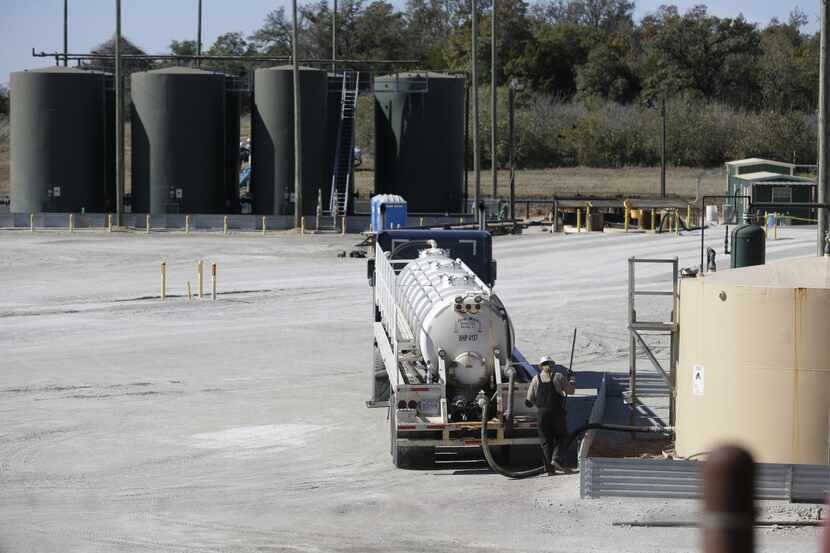 
A fracking wastewater storage facility sits just outside the city limits of Reno, Texas.
