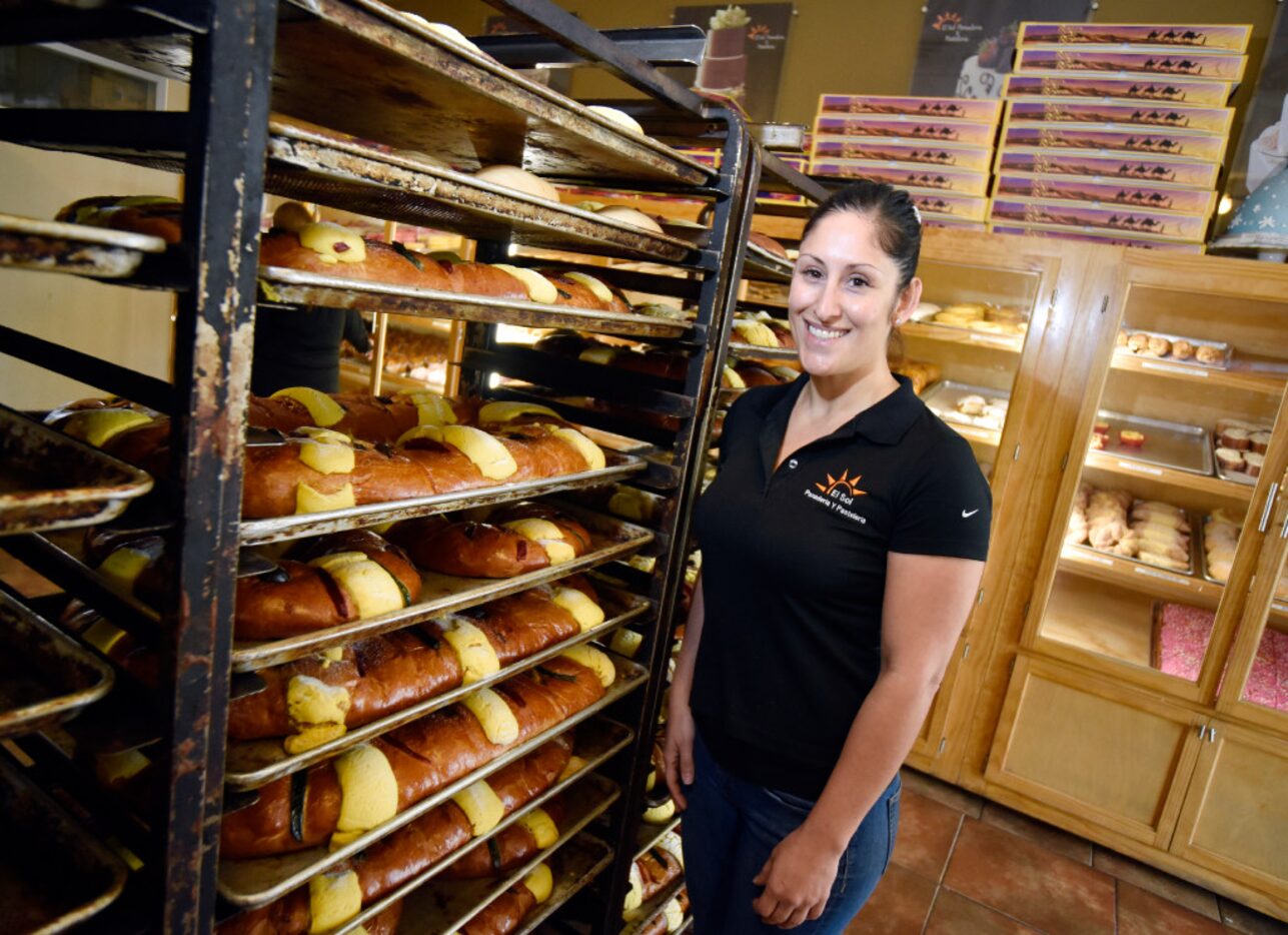 Odette Orduño, owner and manager of El Sol Panadeíia, and some of the hundreds of rosca de...