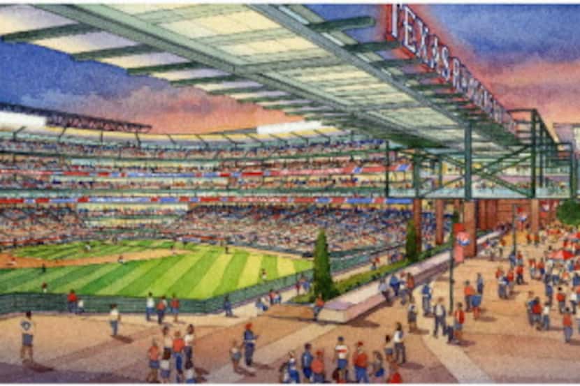 This is an image of what a proposed new stadium complex for the Texas Rangers might look like.