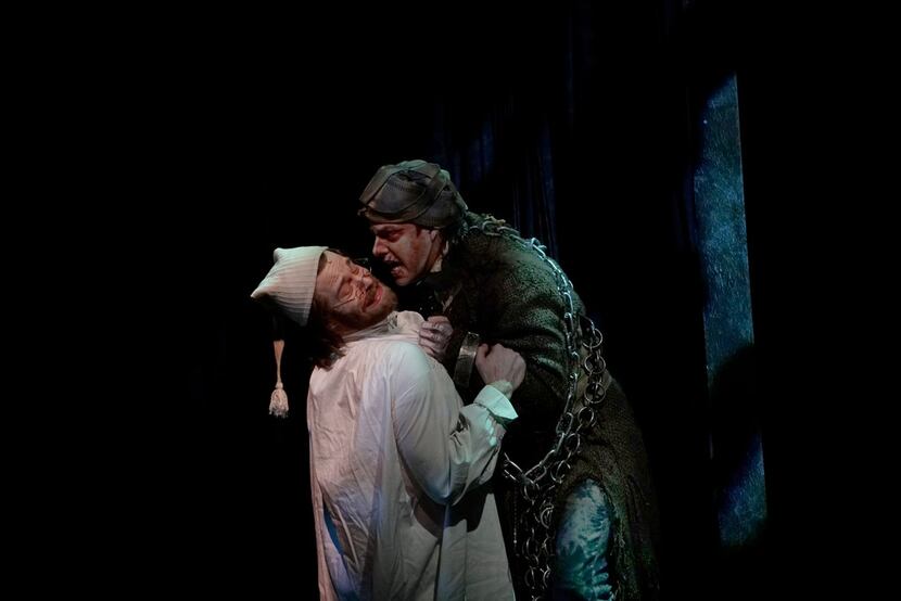 Alex Organ plays Ebenezer Scrooge to Drew Wall's Jacob Marley in Dallas Theater Center's 'A...