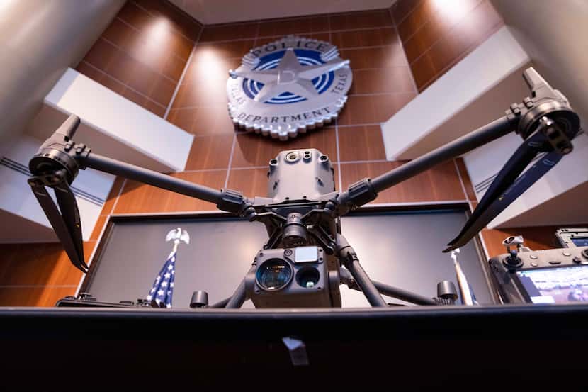 A drone in Dallas Police Department’s Unmanned Aircraft Systems at Dallas Police...