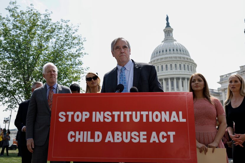 Sen. Jeff Merkley, D-Oregon, spoke at a press conference outside the U.S. Capitol on April...