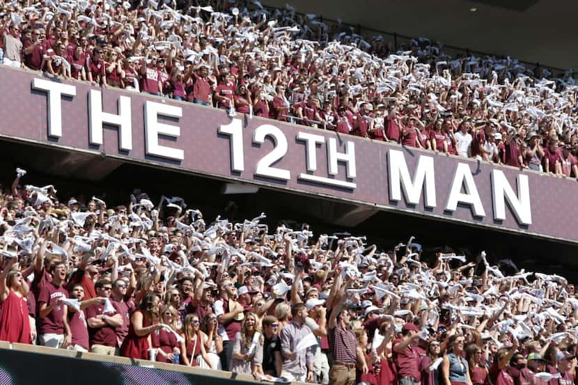 Oct 17, 2015; College Station, TX, USA; Texas A&M Aggie fans cheer their team at kickoff...