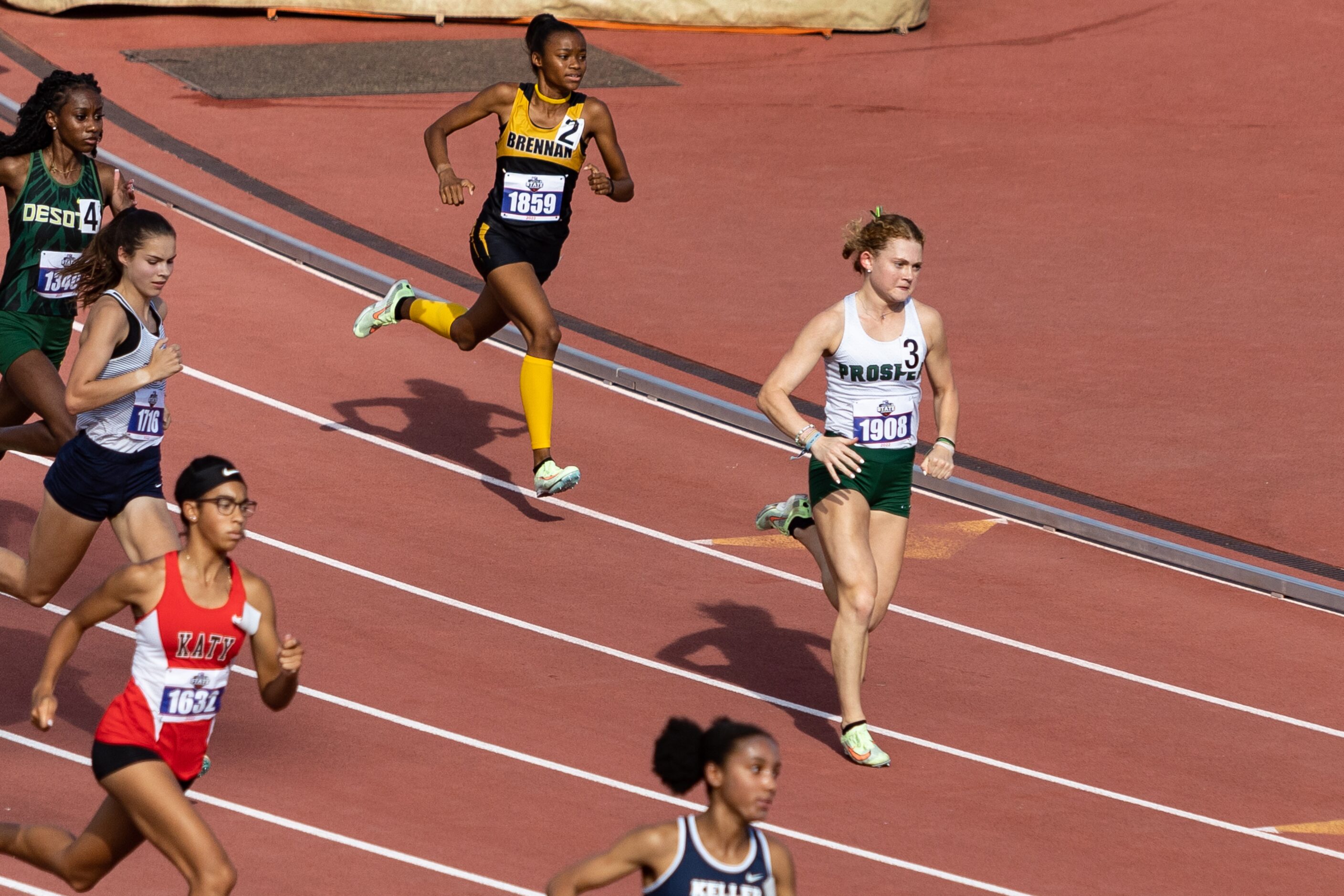 Aubrey O’Connell of Prosper, right, races to defend her state championship in the girls’...