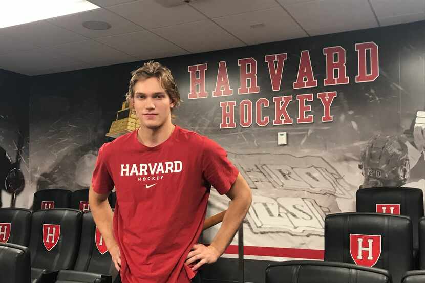 Stars prospect Jack Bar poses for a photo at Harvard University on Oct. 15, 2021.