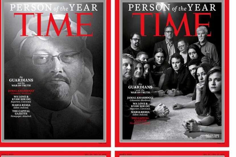 Una combinación de fotos provista por Time Magazine se ve las cuatro portadas de la Persona...