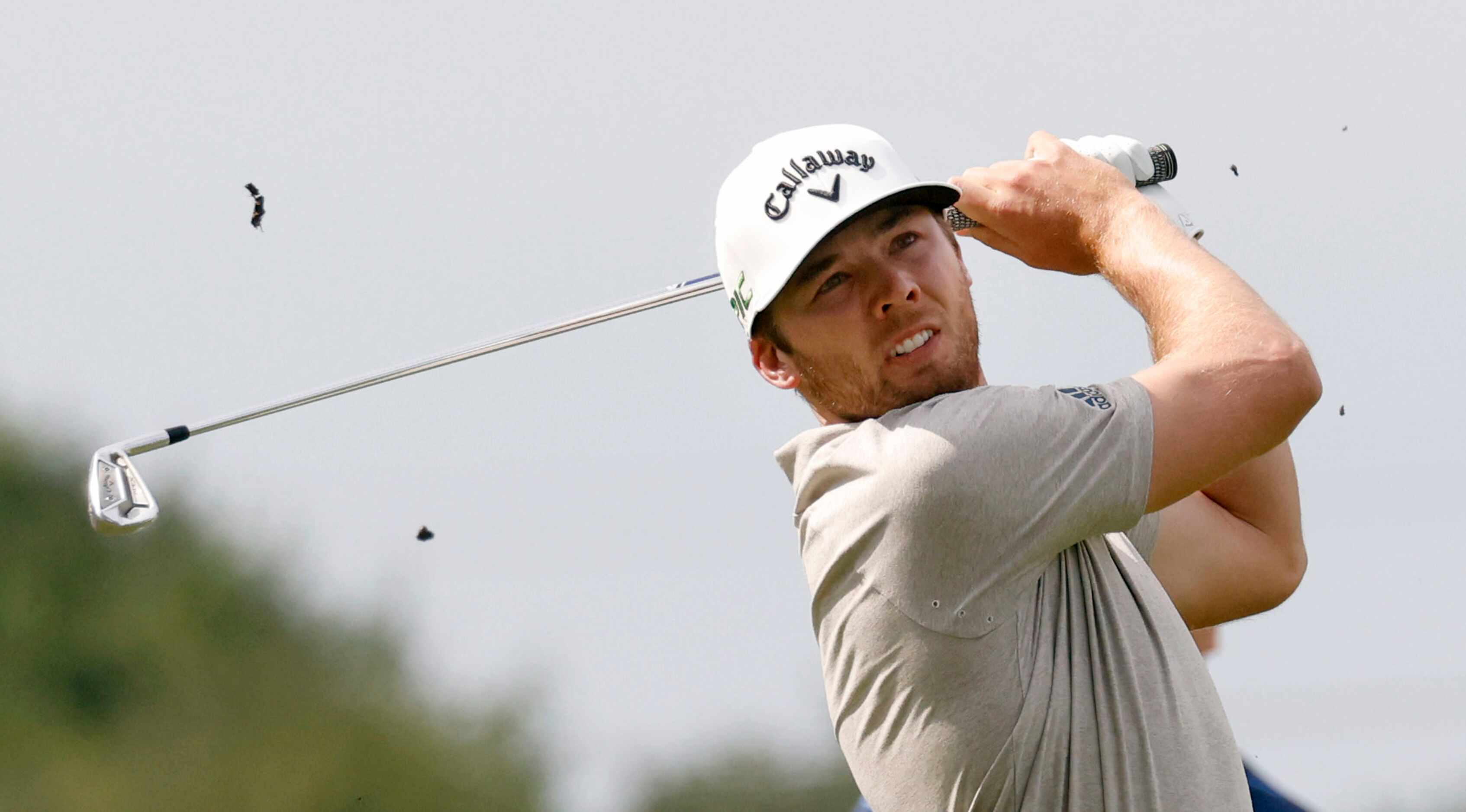 Sam Burns hits from the rough on the 16th hole during round 3 of the AT&T Byron Nelson  at...