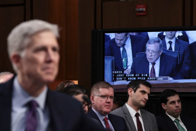 Sen. Dick Durbin, D-Illinois, questions Judge Neil Gorsuch during second day of his Supreme...