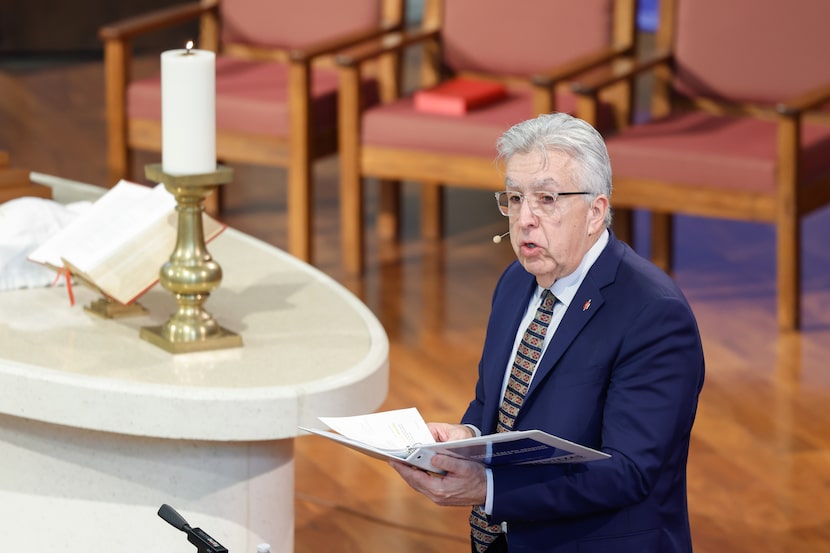 Bishop Ruben Saenz Jr., bishop of the North Texas Conference, during a special called...