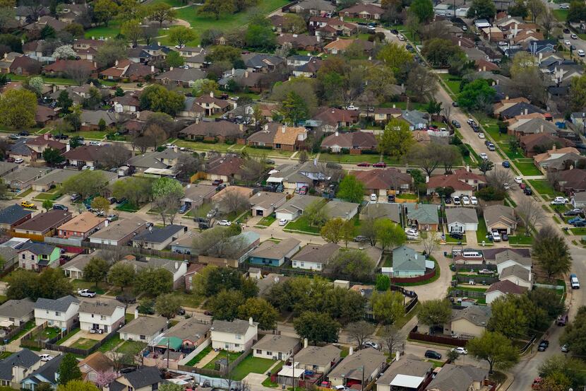 Aerial view of residential neighborhood near West Mesquite High School on Thursday, March...