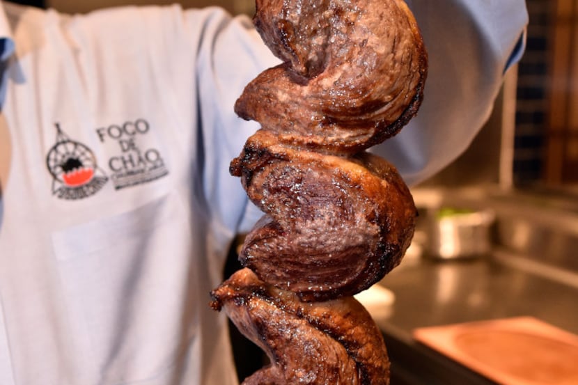 Picanha cooked and ready to serve inside the Fogo de Chão in Uptown in Dallas. 