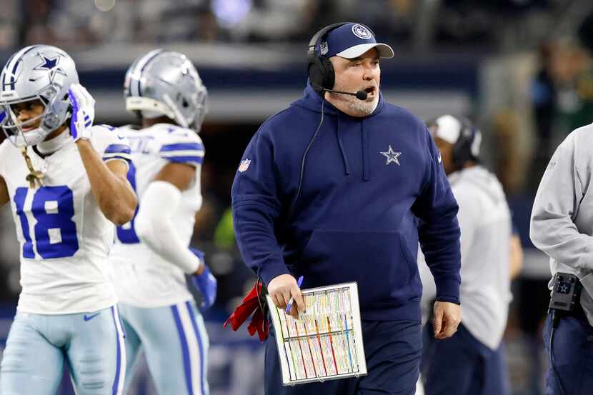 Dallas Cowboys head coach Mike McCarthy yells at his offensive players to get ready after...