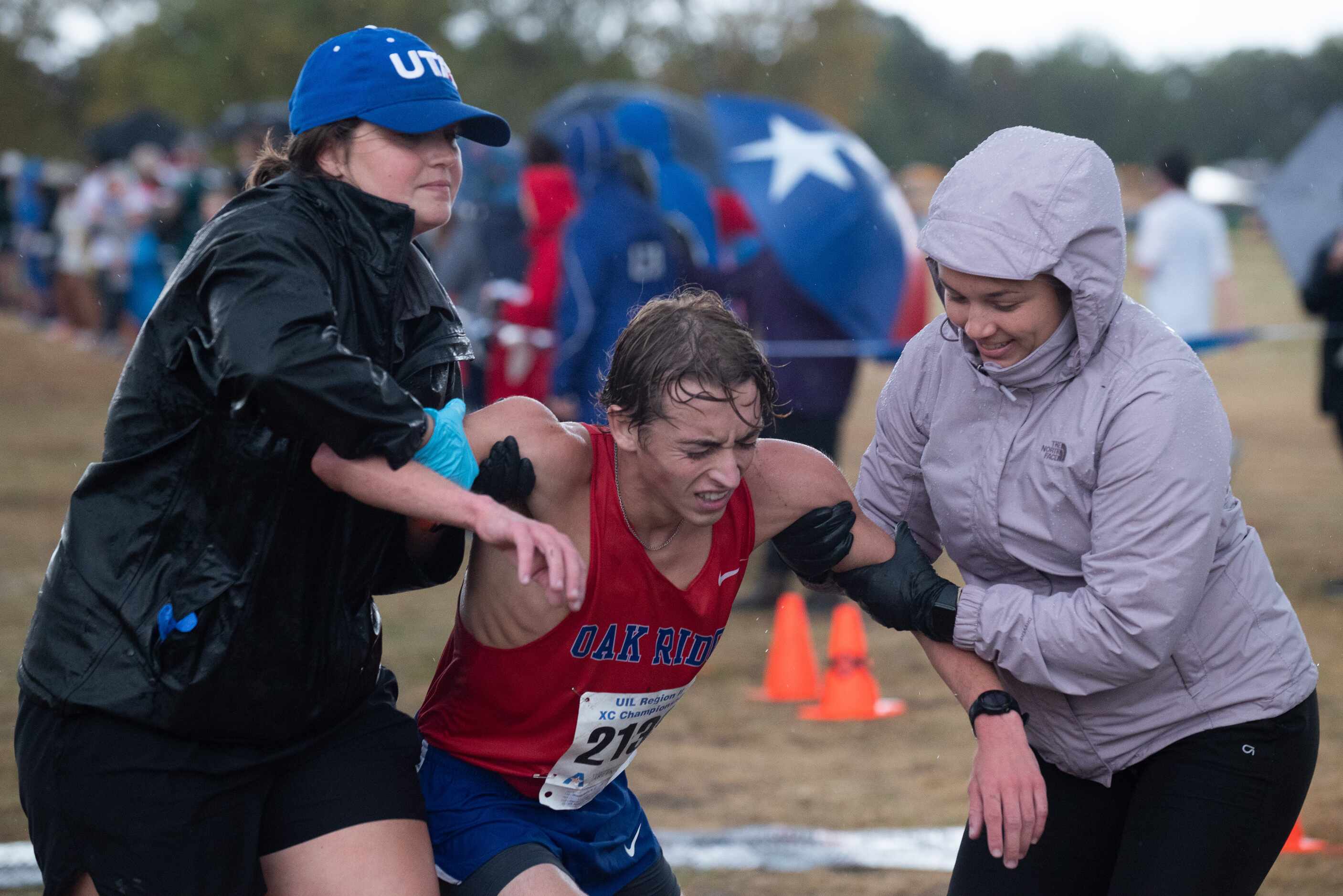 Conroe Oak Ridge runner Nicholas Grams finishes second as he crosses the finish line...