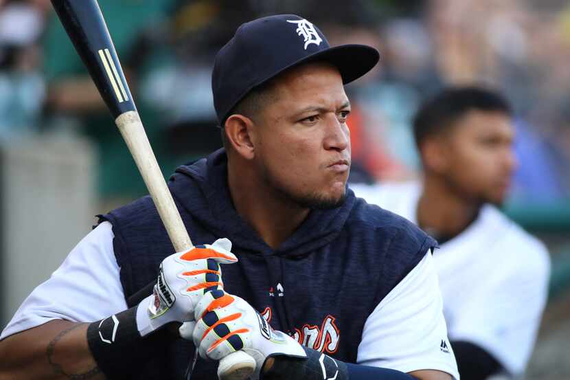 DETROIT, MI - MAY 01: Miguel Cabrera #24 of the Detroit Tigers not playing due to injury...