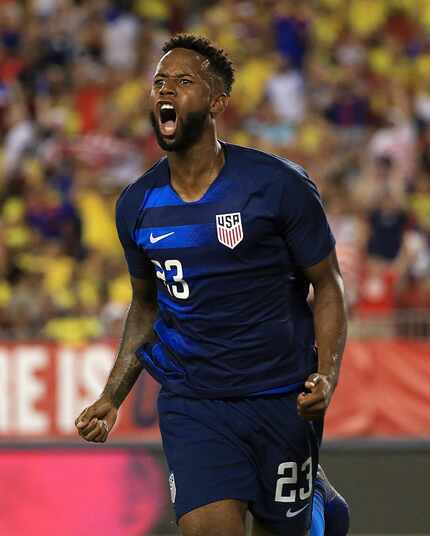 TAMPA, FL - OCTOBER 11:  Kellyn Acosta #23 of Unites States celebrates a goal during an...