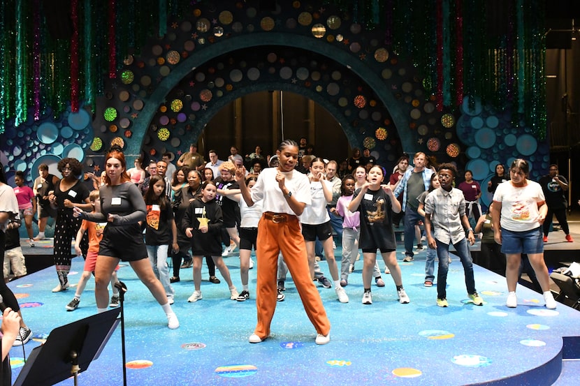 The large cast for Dallas Theater Center's production of "The Little Mermaid" rehearse. The...