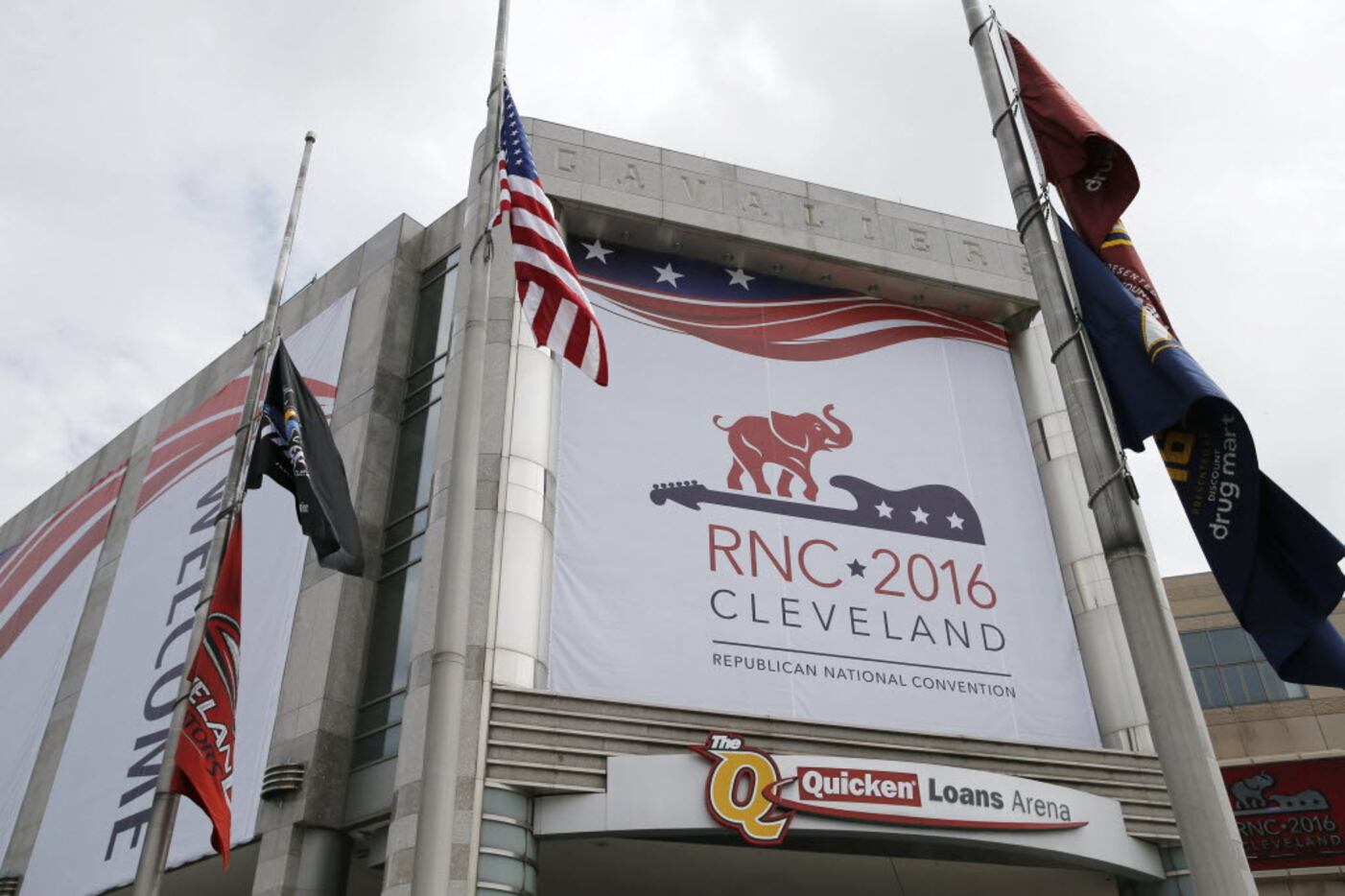 Quicken Loans Arena draped in signage prior to the start of the Republican National...