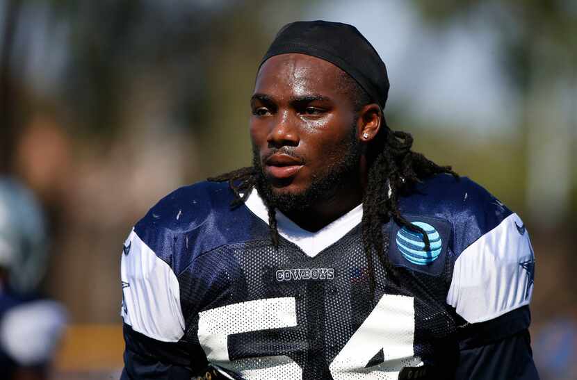 Dallas Cowboys linebacker Jaylon Smith is seen during the afternoon practice at the training...