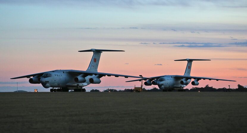 Two Chinese  Ilyushin IL-76s aircraft sit on the tarmac at RAAF Pearce base ready to join...