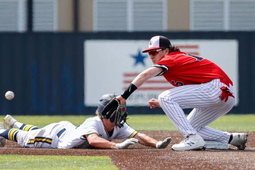 Lovejoy infielder Dylan Collins (15) catches the ball during a game against Highland Park at...